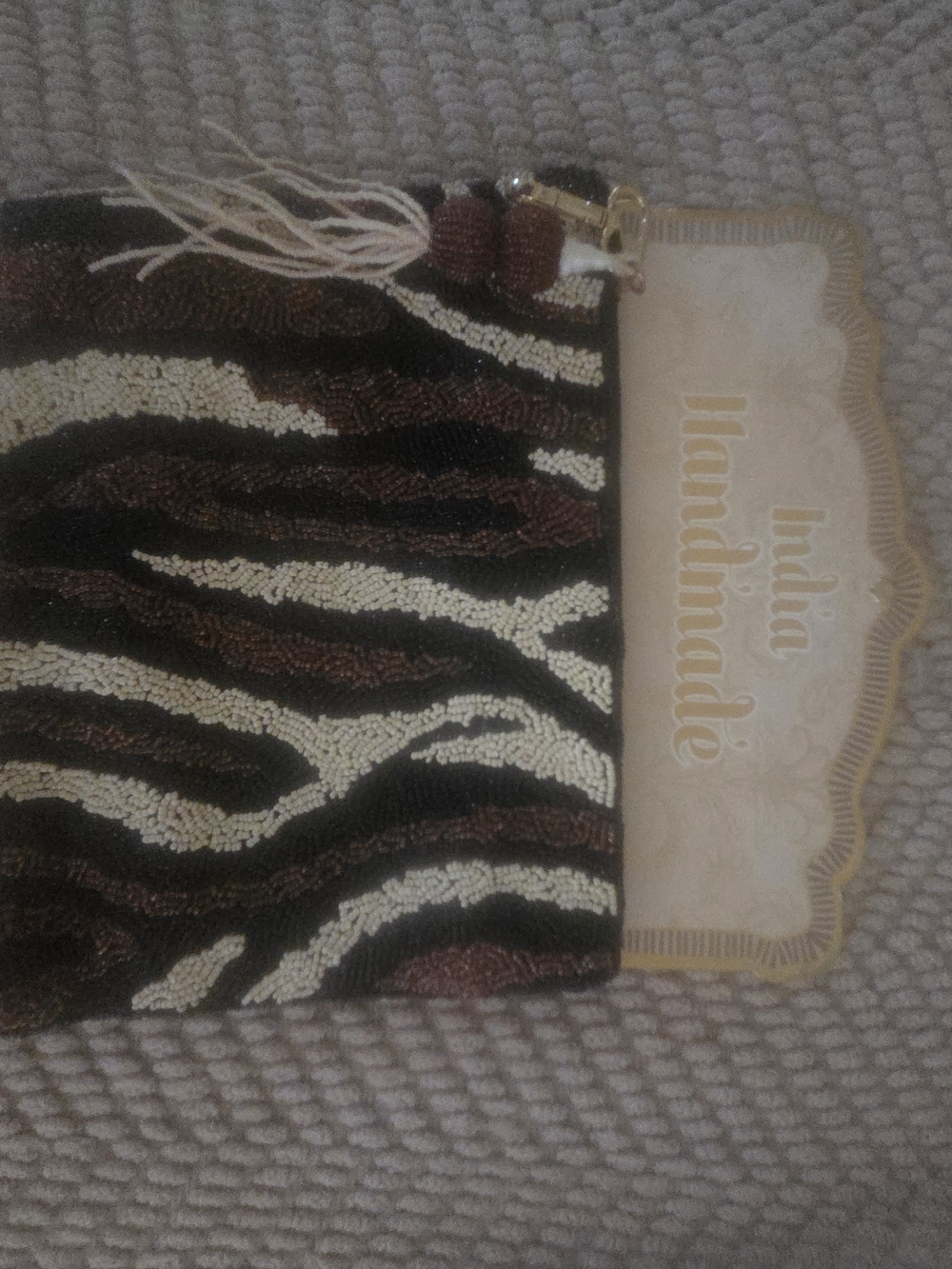 New Viral  Beaded Zebra-Print Wristlet Clutch in Black, Brown & Cream